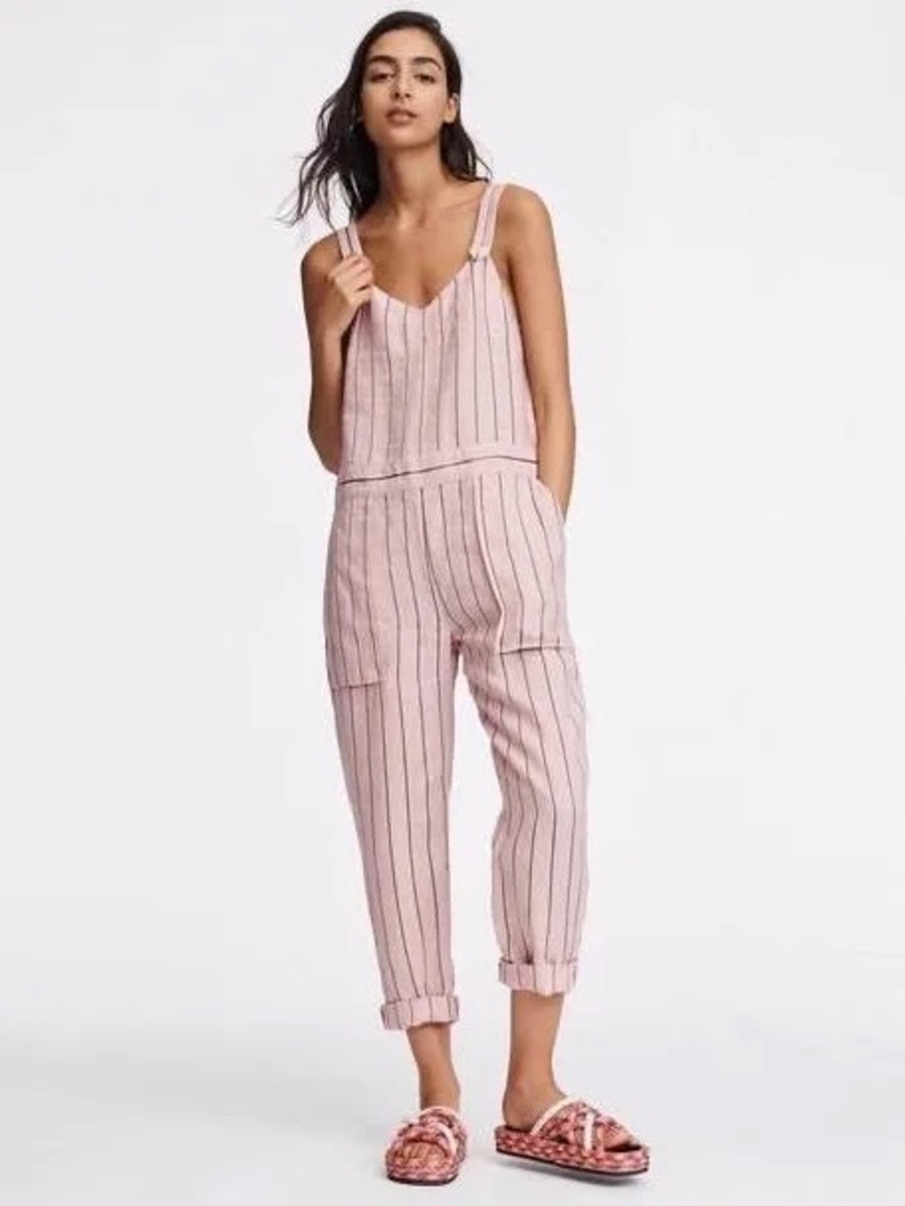 Rag & Bone Nina Striped Linen Overalls Jumpsuit Women’s Size 0